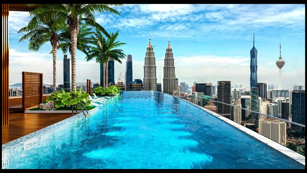 60m cliff-edge infinity pool overlooking KLCC